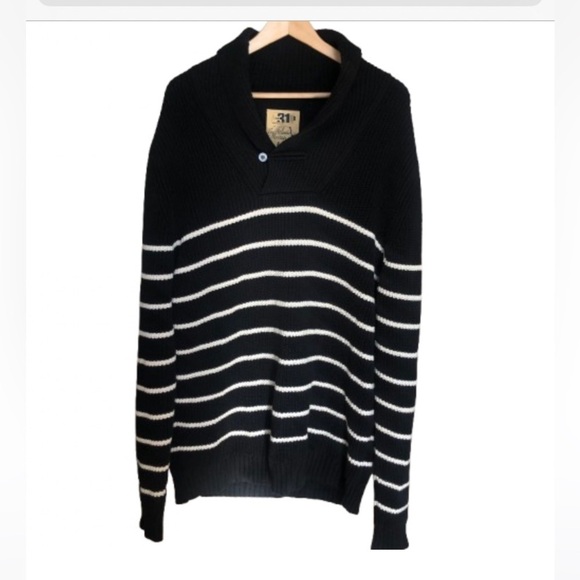 Simons Other - Coastal Marine Chunky Knit Black and White Striped Cotton Sweater XL